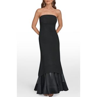 DKNY Strapless Scuba Knit & Organza Mermaid Gown in Black/Black at Nordstrom, Size 10