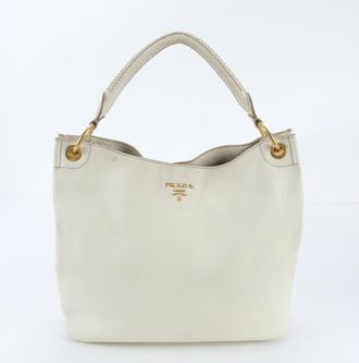 Prada White Leather Handbag Shoulder Bag Tote Bag (Pre-Owned)