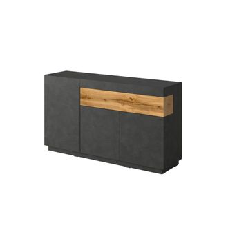 Petits Meubles Buf&eacute; 3 puertas 1 caj&oacute;n paneles de aglomerado gris antracita y madera