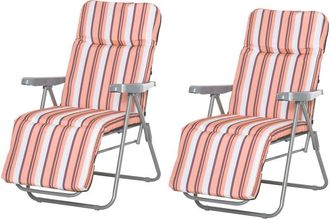 OUTSUNNY Set of 2 Adjustable Sun Lounger Recliner Reclining Seat Orange & White