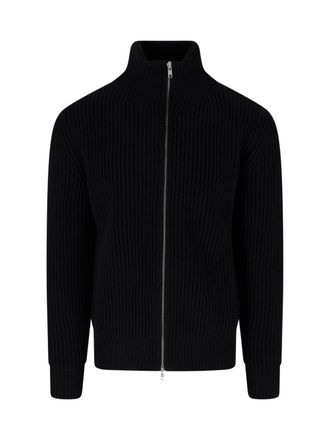 Maison Margiela Black Wool-Blend Ribbed Zip Turtleneck