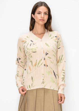YAL New York Beige Botanical Print Cardigan