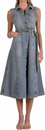 Elan Midi Sleeveless A Line Denim Dress In Blue