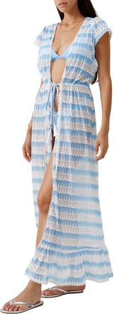 Melissa Odabash Stevie Open Stitch Cover-Up Maxi Dress in White/Oasis at Nordstrom, Size X-Small