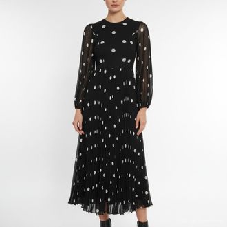 Zimmermann Black Polka Dot Crepe Sunray Pleated Dress