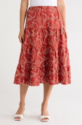T Tahari Floral Embroidered Pull-On Skirt in Rust/Cream at Nordstrom Rack, Size X-Large