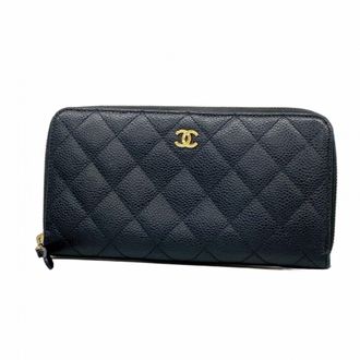 Chanel Black Grained Calfskin Long Wallet (Bi-Fold) (Pre-Owned)