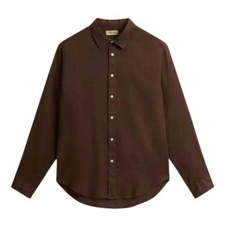 Woolrich Linnen Overhemd - Heren - Casual Overhemden - Bruin - 2XL - Linnen - Overhemden