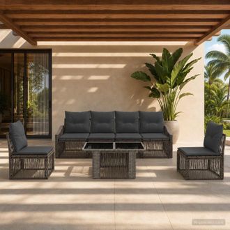 vidaXL Vidaxl Set Divano Da Giardino 7 Pz Grigio E Grigio Scuro Polyrattan
