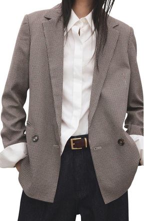 Mango Houndstooth Microcheck Double Breasted Blazer in Burgundy at Nordstrom, Size Xx-Small