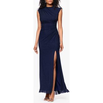 Betsy & Adam Crystal Stud Detail Powermesh Sheath Gown in Navy/Navy at Nordstrom Rack, Size 4