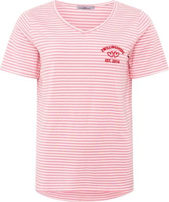 Zwillingsherz T-Shirt ZWILLINGSHERZ Zwillingsherz, Damen, Gr. XXL, hellrosa, Obermaterial: 95% Viskose, 5% Elasthan, Shirts T-Shirt, V-Neck, gestreift, kleines Moti