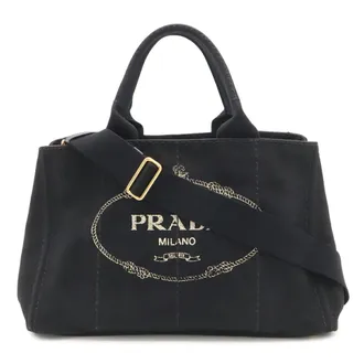 Prada Canapa Black Nero Canvas Shoulder Bag Tote Bag (Pre-Owned)