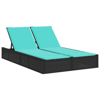 vidaXL Tumbona Doble Con Cojines De Rat&aacute;n Sint&eacute;tico Negro Vidaxl