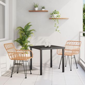 Berkfield Home 3 Piece Garden Dining Set Brown Poly Rattan in Beige