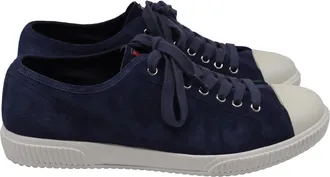 Prada Sport Cap-Toe Low-Top Sneakers in Nay Blue Suede