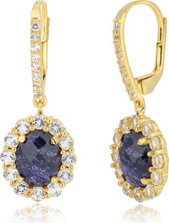 MAX + STONE 18k Gold Over 925 Sterling Silver 4 Carats Oval Gemstone Earrings with Halo
