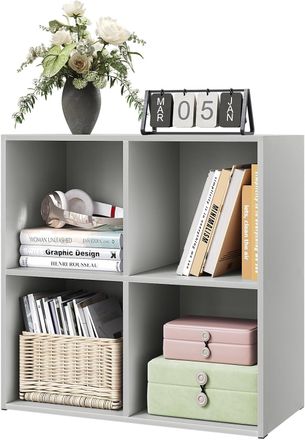 Woltu Woltu Librer&iacute;a Baja De 4 Cubos, Estanter&iacute;a Multiusos De Madera, Moderna Y Sencilla, Color Gris