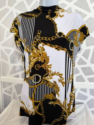 Frank Lyman Design Baroque Cap Sleeve Top In Black/white
