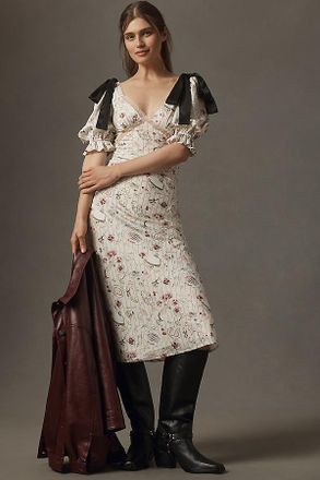 En Saison Dinner Party Short-Sleeve Bow Midi Dress