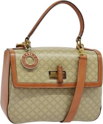 Celine Vintage Convertible Top Handle Bag Macadam Coated Canvas Beige Canvas Bag (Pre-Owned)