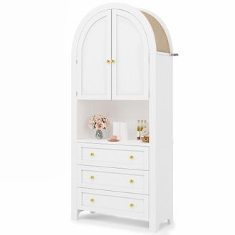 STILVORA Armario De Almacenaje Con 2 Puertas, 3 Cajones Y Hueco Abierto, Estilo Moderno, En Mdf, 70&times;35&times;180 Cm, Blanco