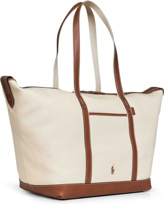 Polo Ralph Lauren Womens Large Tote Shopper Ivory-Tan Cotton Shoulder Bags