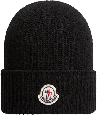 Moncler Moncler Tricot Wool Blend Beanie, Men, Black, Size: One Size