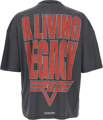 Represent Mens Grey Crewneck T-Shirt With Logo Print Cotton T-Shirts And Polos