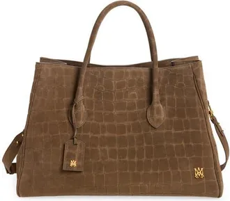 Amiri Honey 50 Croc Embossed Suede Tote in Dark Brown at Nordstrom