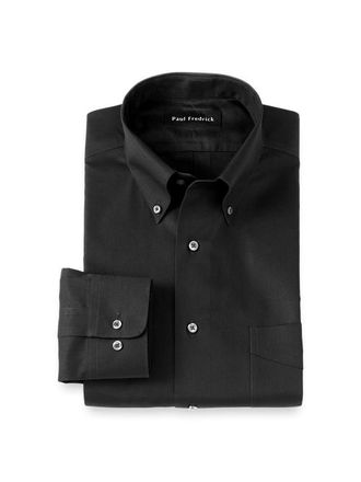 Paul Fredrick Slim Fit Non-iron Cotton Pinpoint Solid Button Down Collar Dress Shirt in Black at Nordstrom, Size 14.5 - 32