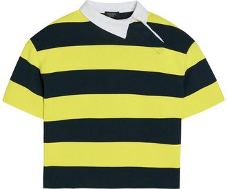 A.W.A.K.E Mode Striped Asymmetric Knit Rugby Polo top - Yellow - M (UK12 / M)
