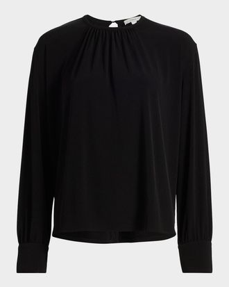 Vince Gathered Long-Sleeve Crepe Blouse