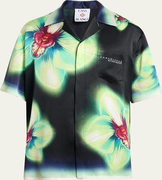 Casablanca Mens Silk Maxi-Floral Short-Sleeve Shirt