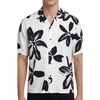 Report Collection Abstract Print Camp Shirt in 09 Black at Nordstrom Rack, Size Medium