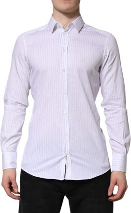 Dolce & Gabbana White Stripes Cotton Long Sleeve Formal Mens Shirt
