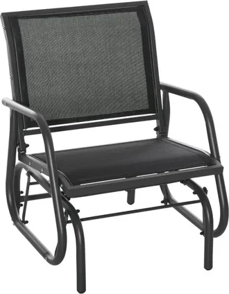 OUTSUNNY Outdoor Gliding Swing Chair Garden Seat w/ Mesh Seat Curved Back Steel Frame Armrests Comfortable Lounge Furniture Dark Grey Black | TJ Hugh
