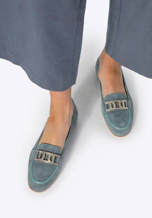 Wittchen Dames Leren Platte Mocassins Blauw Natuurlijk Leer