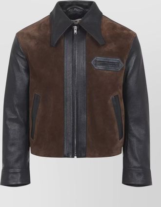 Marni leather jacket two tone contrast panels