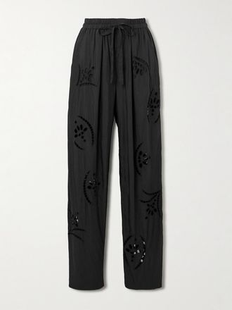 Isabel Marant Pantaloni A Gamba Larga In Pizzo Sangallo Di Misto Modal Hectorina - Nero