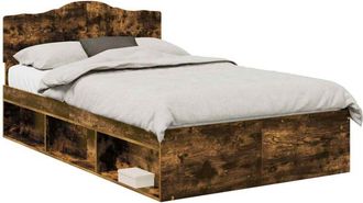 vidaXL Estructura De Cama Con Cabecera Roble Ahumado 120 X 190 Cm Vidaxl