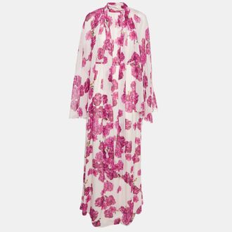 Giambattista Valli Pink Rose Peony Print Silk Chiffon Midi Dress