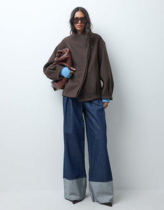 Asos cappotto formale corto con rever a cascata in lana marrone