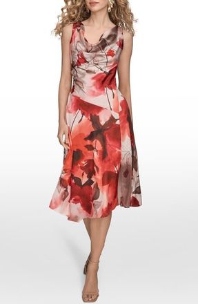 DKNY Floral Satin Dress in Magenta Multi at Nordstrom, Size 2