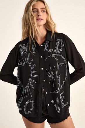 NASTY GAL Womens Wild Love Studded Western Shirt - Black Viscose - Size 10 UK