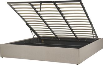 Beliani Letto Imbottito Beige Effetto Lino Con Box Portaoggetti 180 X 200 Cm Dinan