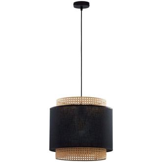Luminosa Light Designs TK Boho L&aacute;mpara de techo colgante cil&iacute;ndrica de 38 cm, color negro, rat&aacute;n, 1 bombilla E27
