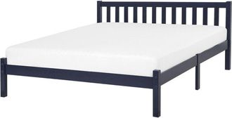 Beliani Beliani - Modern Wooden eu Double Bed Frame 4ft6 Pine Wood Slatted Base Navy Blue Florac