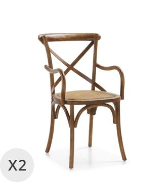 Moycor Set de 2 sillones de madera marr&oacute;n y rat&aacute;n beige