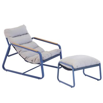 Oviala Sill&oacute;n relax y textilene con reposapi&eacute;s azul pac&iacute;fico